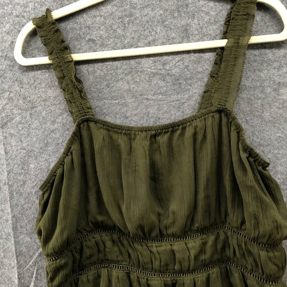 Old Navy Chiffon Cami Top Womens XL Moss Green Babydoll Ruffle Crepe - Picture 3 of 8